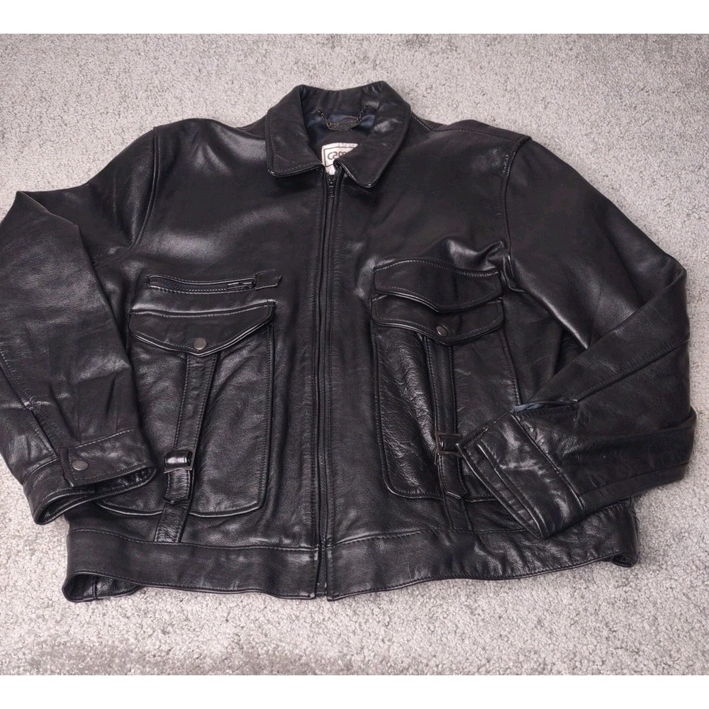 Vintage Campus Black Leather Jacket Mens 46 Lined Motorcycle Bomber Biker Heavy‎